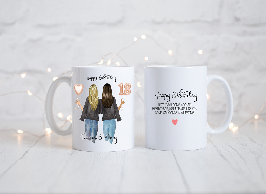 18th Birthday gift Mug Double Balloon | Birthday Balloon Mug | Friend | Bestie Gift | Customisable | Birthday Friends |