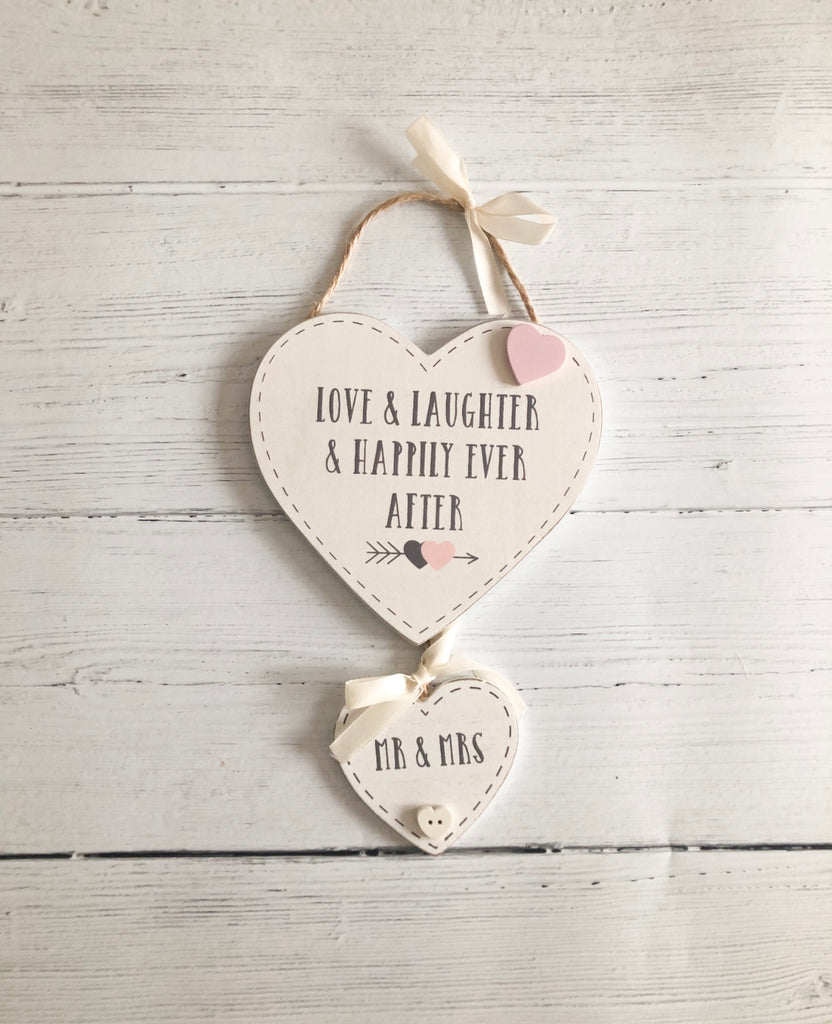 Love Story Hanging Double Hearts - Mr & Mrs