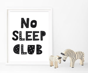 No Sleep Club | Monochrome Nursery | Boys Prints | Grey | Black