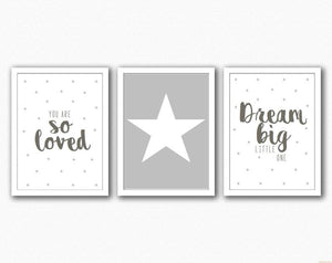 Grey And White Star Themed Nursery Prints | Set of three