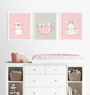 Bunny Nursery Prints | Pink and Grey | Set of 3