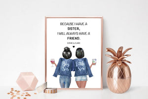 Sister Gift Print | Big Sis Little Sis | Blue jackets