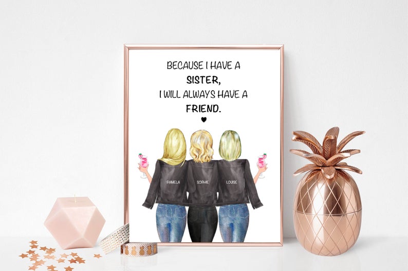 Sister Gift Print | Three Sisters | Customisable | Portrait Print |