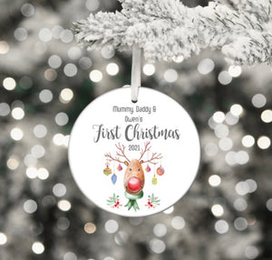 Baby’s First Christmas Family personalised bauble Reindeer | ceramic | Christmas Bauble | Baby Christmas